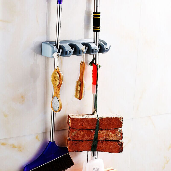 Plastic Mop Hook Wall Hanging Multifunctional Card Holder Drop Mop Rack Bathroom Broom Hanger