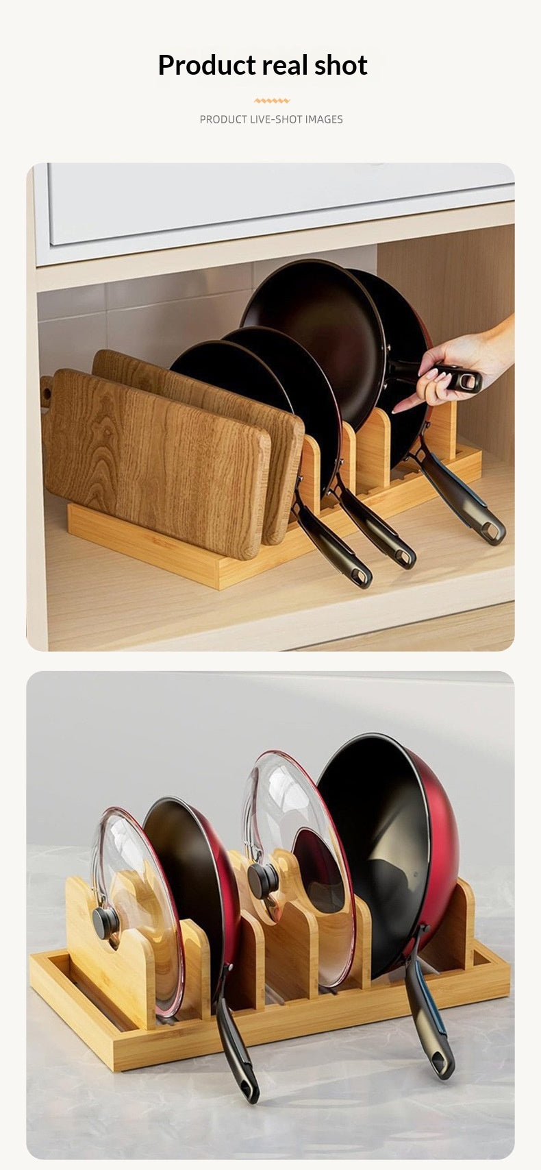 Wooden Bowl And Pot Lid Organizer